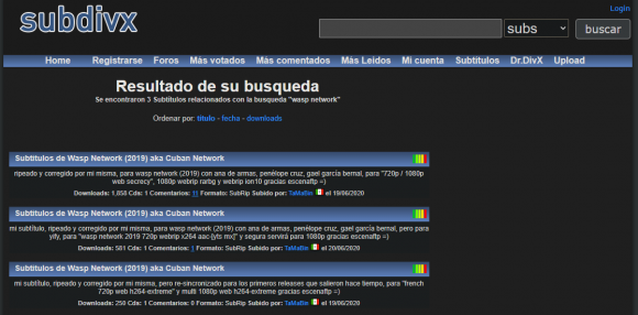 Búsqueda en Subdivx. Captura de pantalla.